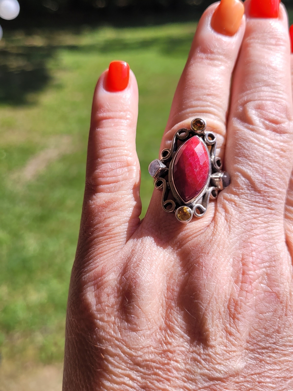 Sterling Silver Ring with Ruby ? Monstone And Citrine  Nicky Butler